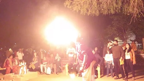 Man playing with fire at Chokhi Dhani Jaipur Stock Footage 154199367