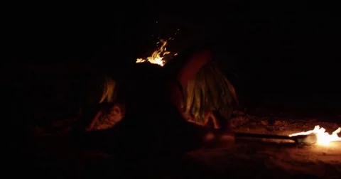 Man Playing With Fire At Night Video stock 79736277