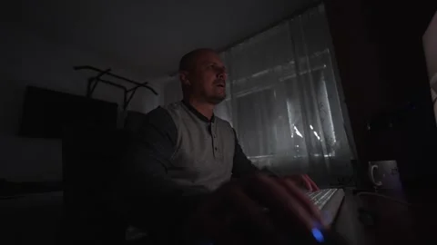 Man playing FPS game in the dark Stock Footage 292442881