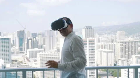 Man playing game in virtual reality glasses in Honolulu in 4k slow motion Stock Footage 90991878