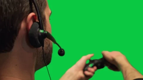 Man playing with games on green screen Video stock 111345389