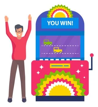 Man Playing Games on Machine , Retro Graphics 8 Bit Stock Illustration