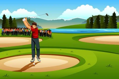 Man Playing Golf in the Competition Stock Illustration