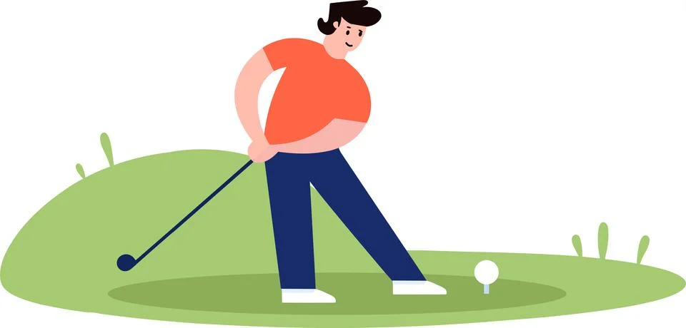 A man playing golf flat style isolate on background Stock Illustration