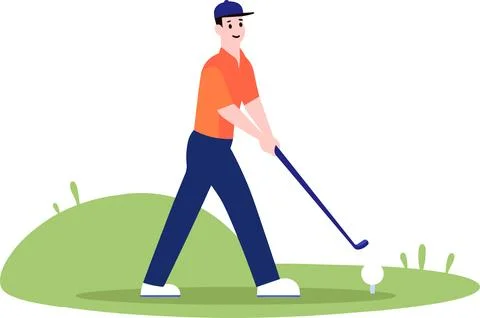 A man playing golf flat style isolate on background Stock Illustration