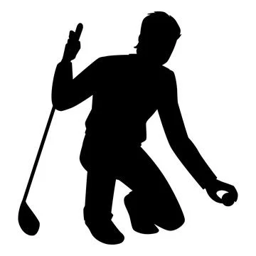 Man playing golf, knelt down with club and ball, sport leisure activity, healthy Illustration