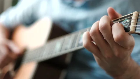 Man Playing Guitar Close- Man playing guitar chords Stock Footage 202280265