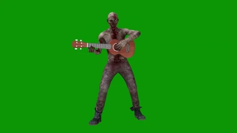 Man playing guitar green screen animated chromakey background frame elements Stock Footage 314065140