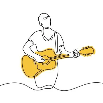 Man playing guitar one line vector illustration Stock Illustration