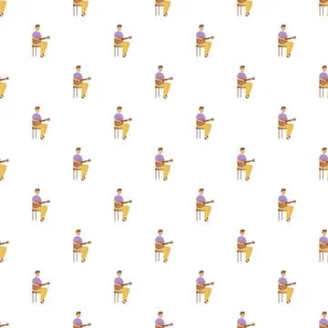 Man playing guitar seamless pattern repeating background Stock Illustration