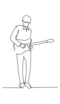 A man playing guitar. single continuous stroke drawing. Hand drawn style Stock Illustration