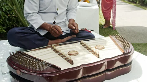 Man playing hammered dulcimer slow motion Stock Footage 196984768
