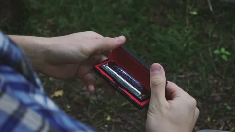 Man is playing on harmony Stock Footage 161639082