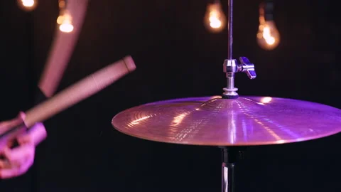 Man playing on hi-hat with drumsticks. Stock Footage 145397828