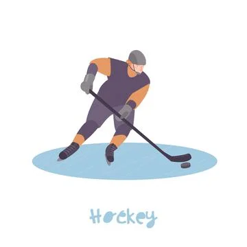 Man playing hockey. Editable vector illustration in modern style Stock Illustration