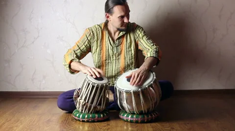 Man playing on Indian tabla drums Stock Footage 59130526