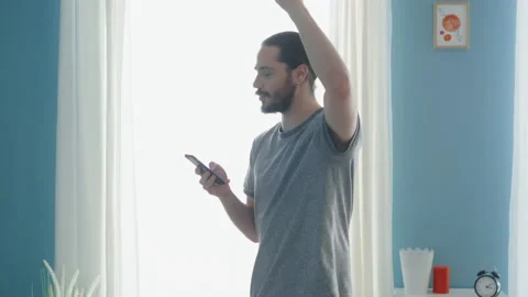 Man Is Playing Interactive Game at Home Stock Footage 136296462