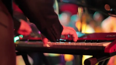 Man Playing on Keyboard. Close Up View from Side. Stock Footage 75614270