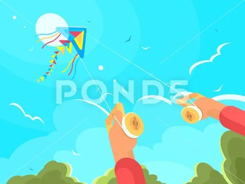 Man playing with kite Stock Illustration