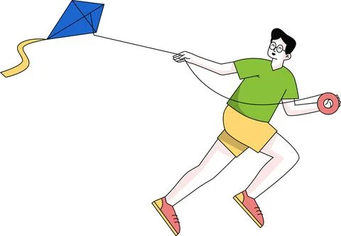 Man playing kite in the park Illustration