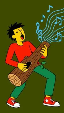 Man Playing a Log Guitar Stock Illustration