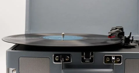 Man playing music record on old record player close up Stock Footage 150251034