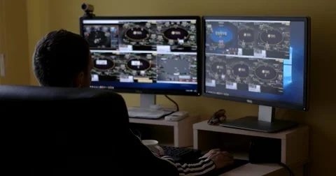 Man Playing Online Poker, Multitabling. Time-Lapse Stock Footage 62696042