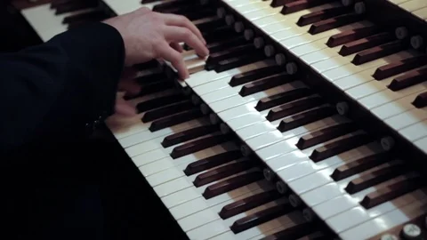 Man Playing Organ Close Up Stock Footage 71492811