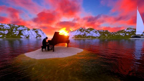 Man playing piano at sunset Stock Footage 86467948