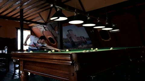 Man playing pool, billiards Stock Footage 61935024