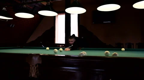 Man playing pool, billiards Stock Footage 61935347