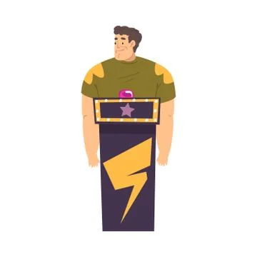 Man Playing on Quiz Show, Guy Answering Question on Television Conundrum Game Illustrazione stock