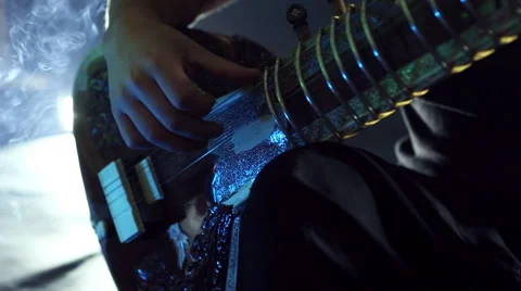 Man Playing Raga the Sitar. Closeup. Eastern Music. Stock Footage 59643110