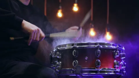 Man playing on snare with drumsticks. Stock Footage 144991444