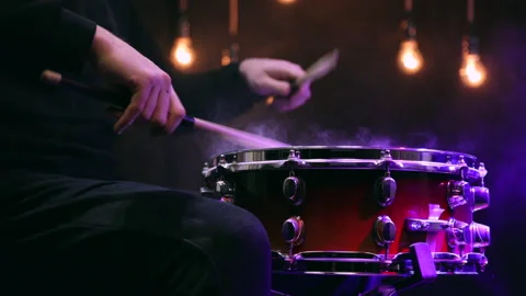 Man playing on snare with drumsticks. Stock Footage 145199011