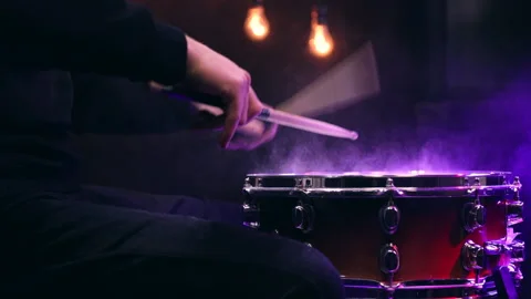 Man playing on snare with drumsticks. Stock Footage 145199618