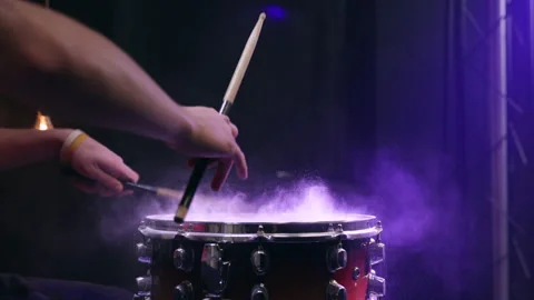 Man playing on snare with drumsticks. Stock Footage 145201354
