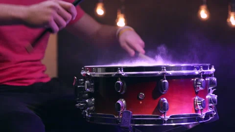 Man playing on snare with drumsticks. Stock Footage 145201638