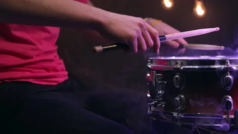 Man playing on snare with drumsticks. Stock Footage 145202032
