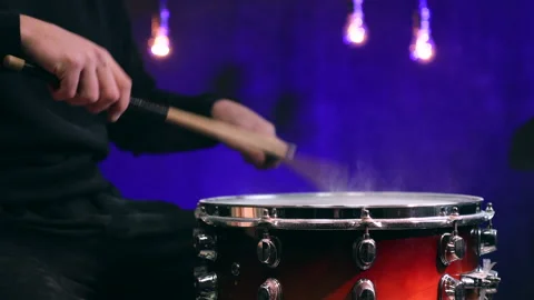 Man playing on snare with drumsticks. Stock Footage 145396212