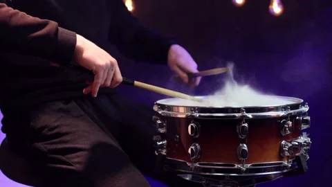 Man playing on snare with drumsticks. Stock Footage 145396653