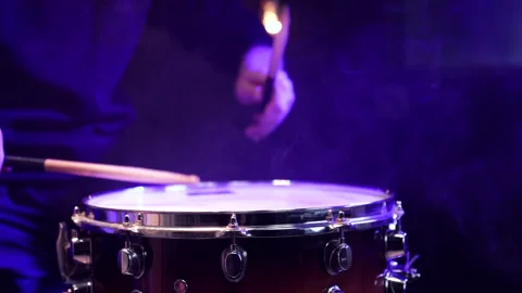 Man playing on snare with drumsticks. Stock Footage 145396691