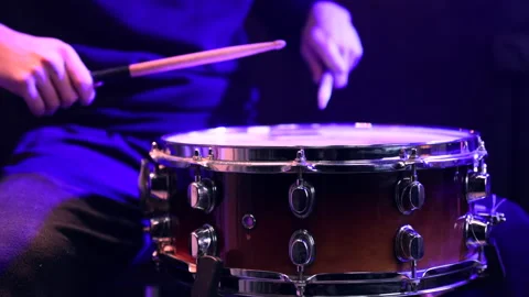 Man playing on snare with drumsticks. Stock Footage 145396774