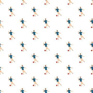 Man playing soccer with a red ball seamless pattern Stock Illustration