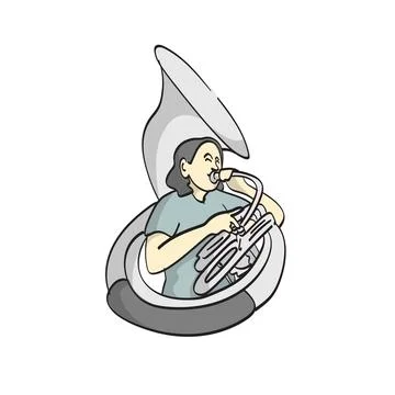 Man playing a sousaphone illustration vector isolated on white background. Stock Illustration