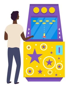 Man Playing Space War, Game Machine, Player Vector 스톡 일러스트