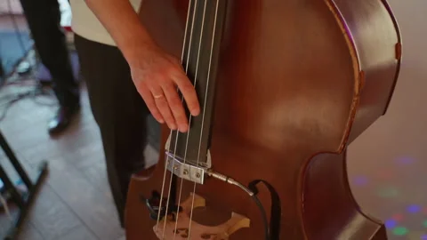 Man playing a stringed electronic musical instrument Stock Footage 158372609