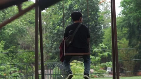 A man is playing on a swing Video stock 296295120