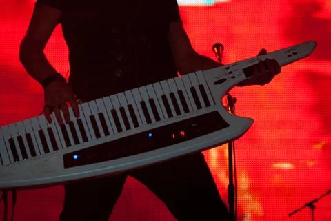 Man playing on a synthesizer Stock Photos