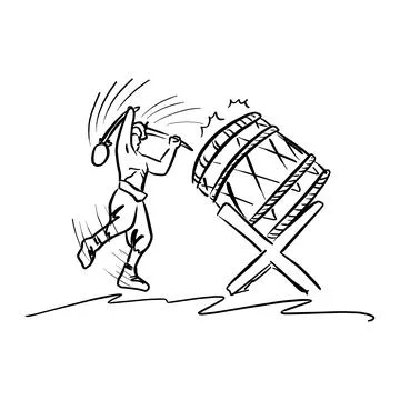 Man playing traditional drum vector illustration sketch hand drawn with black Stock Illustration